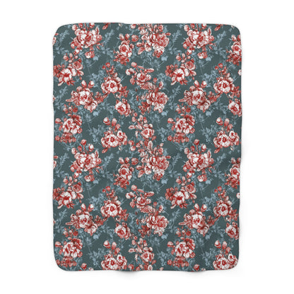 Stunning Colors Sherpa Fleece Blanket - Red and Green Floral Design