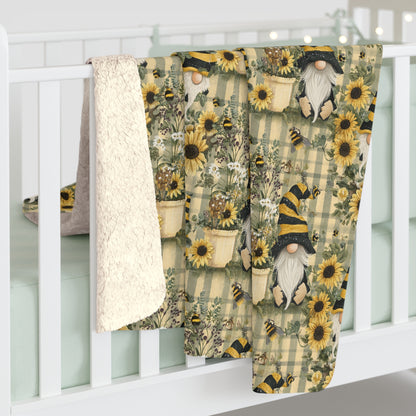 Sunflower Gnome Sherpa Fleece Blanket, Cozy Home Decor, Fall Gifts, Warm Throw, Perfect for Snuggling, Autumn Vibes, Seasonal Blanket