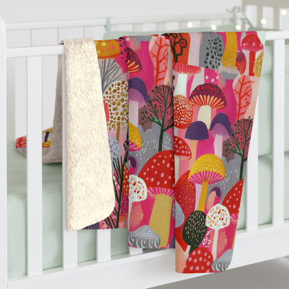 Cozy Mushroom Sherpa Fleece Blanket | Soft Throw for Home, Living Room, Kids' Room, Gifts, Seasonal Celebrations