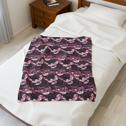 Cozy Pink Halloween Bats Velveteen Plush Blanket with Botanical Design | Perfect for Home Decor, Gifts, Girl Grunge