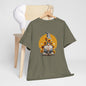 Sunflower and Yoga Gnome Unisex Heavy Cotton Tee - Boho Style, Eco-Friendly Apparel, Casual Wear, Unique Art Tee