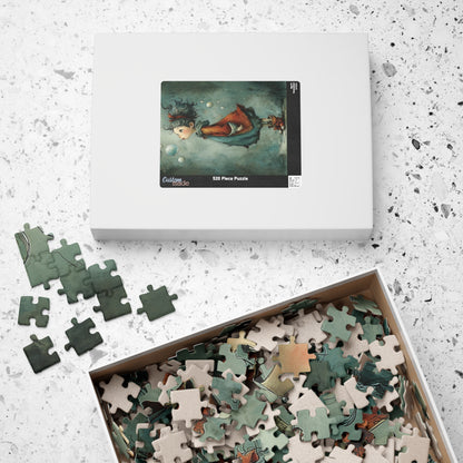 Blue Colored Little Girl and Bubble Puzzles - Enchanting Artwork for Family Fun, Stress Relief
