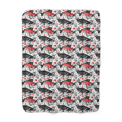 Cozy Sherpa Fleece Blanket with Whimsical Fish Design, Perfect Gift for Home Decor, Holidays, or Picnics, Soft Plush Throw