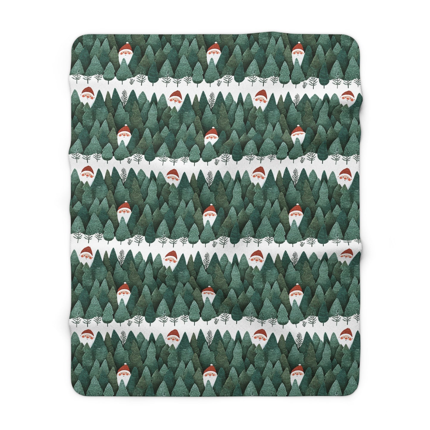Cozy Sherpa Fleece Blanket with Peeking Santa Forest Design, Soft Throw Blanket, Winter Decor, Camping Blanket, Holiday Gift