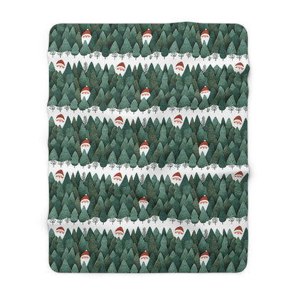 Cozy Sherpa Fleece Blanket with Peeking Santa Forest Design, Soft Throw Blanket, Winter Decor, Camping Blanket, Holiday Gift