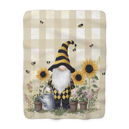 Fall Sunflower Gnome Sherpa Fleece Blanket with Bee and Gnome Design, Gift for Garden Lovers, Autumn Decor, Snuggle Companion