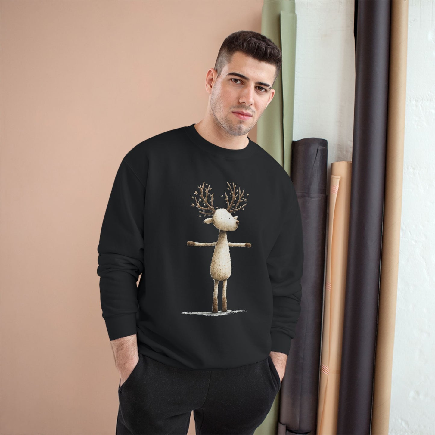 Reindeer Champion Sweatshirt, Cozy Holiday Sweatshirt, Cute Animal Gift, Winter Apparel, Christmas Sweatshirt