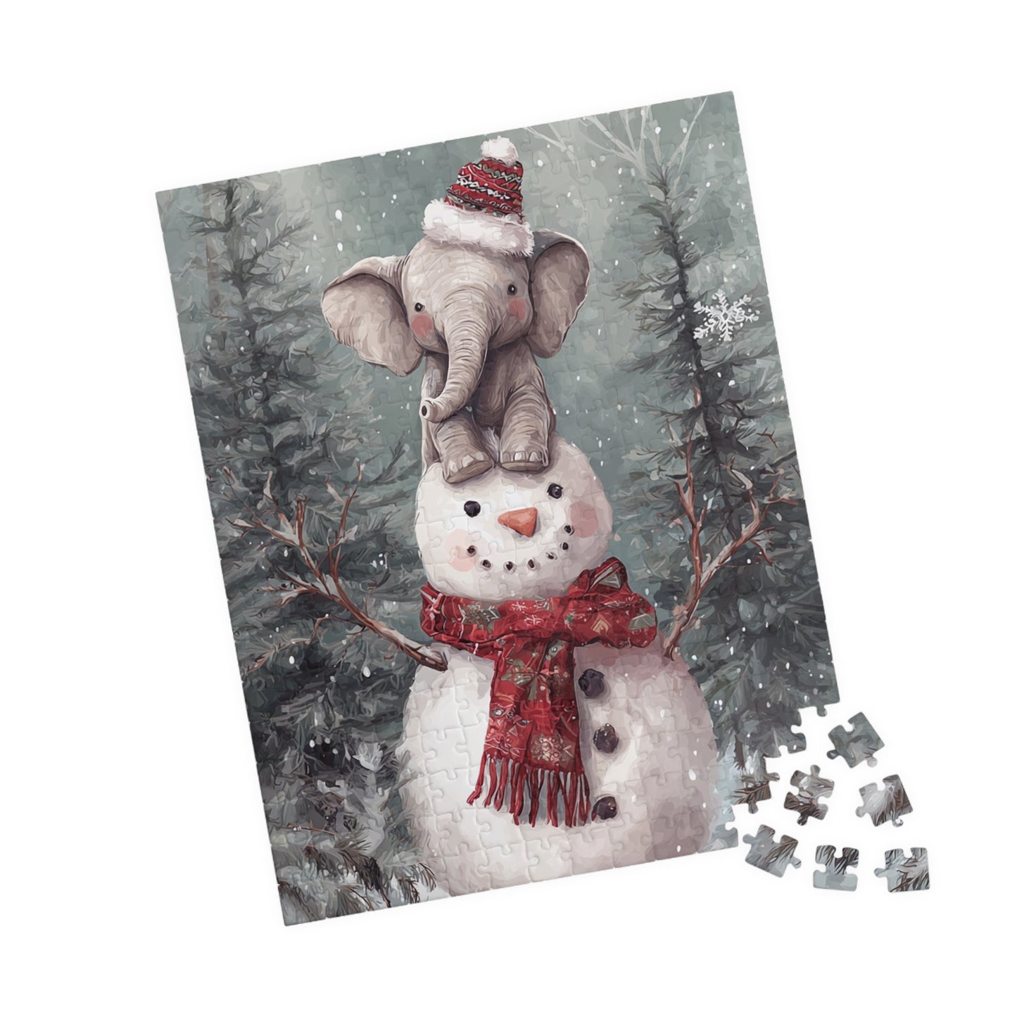 Winter Wonderland Animal Puzzle - Fun Family Activity, Kids Gift, Holiday Decor, Cozy Night In, Snowman & Elephant Design