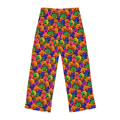 Rainbow Colors Halloween Pumpkin Pattern Women's Pajama Pants, Spooky Season Loungewear