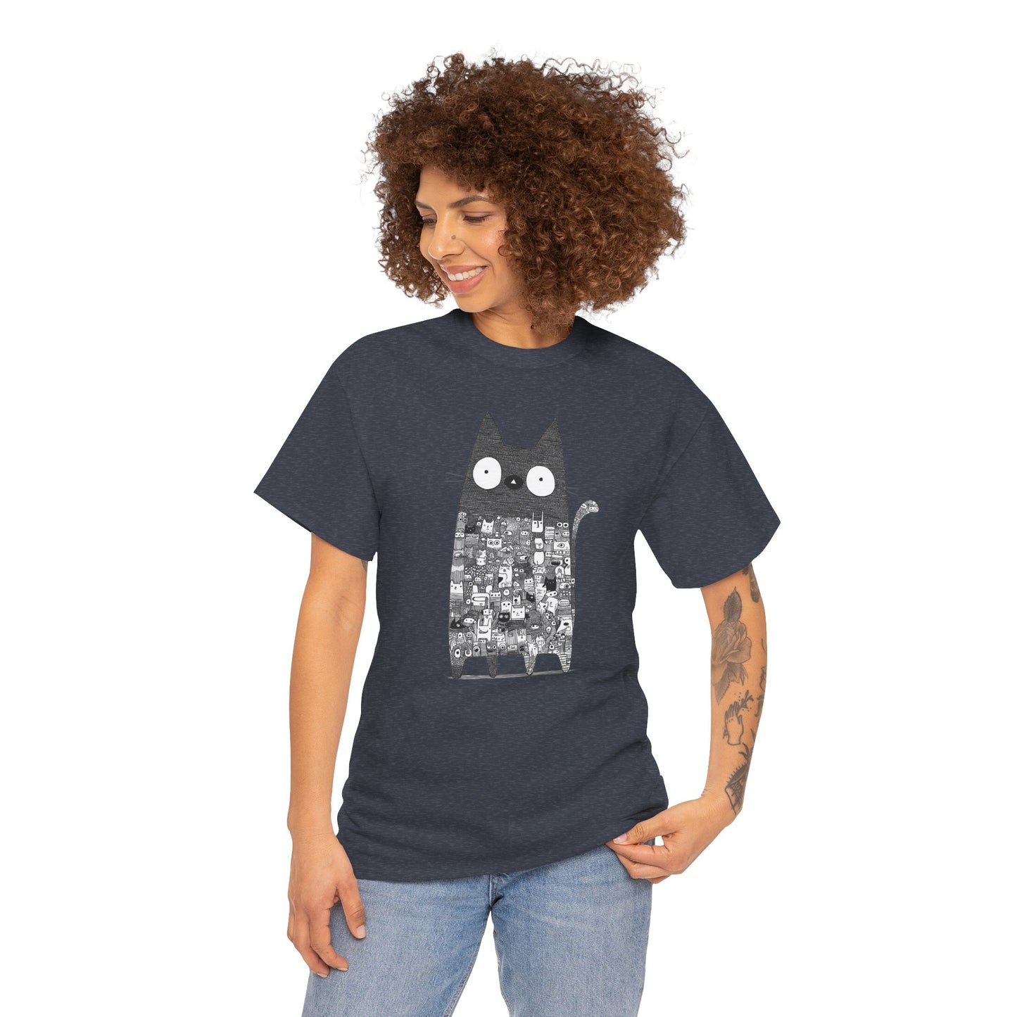 Line Art Abstract Cat Graphic Tee, Unisex Heavy Cotton Tee, Cute Cat Shirt, Unique Gift for Cat Lovers