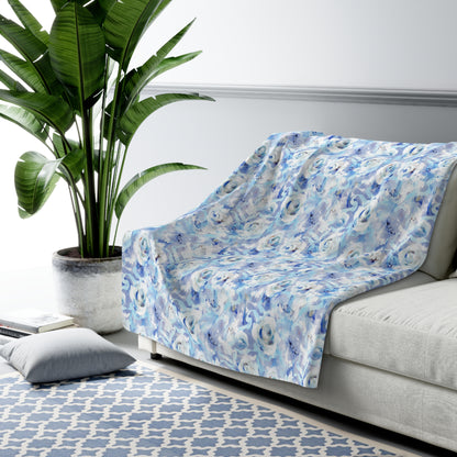 Cozy Blue Floral Sherpa Fleece Blanket, Ideal Gift for Weddings, Birthdays, Baby Shower