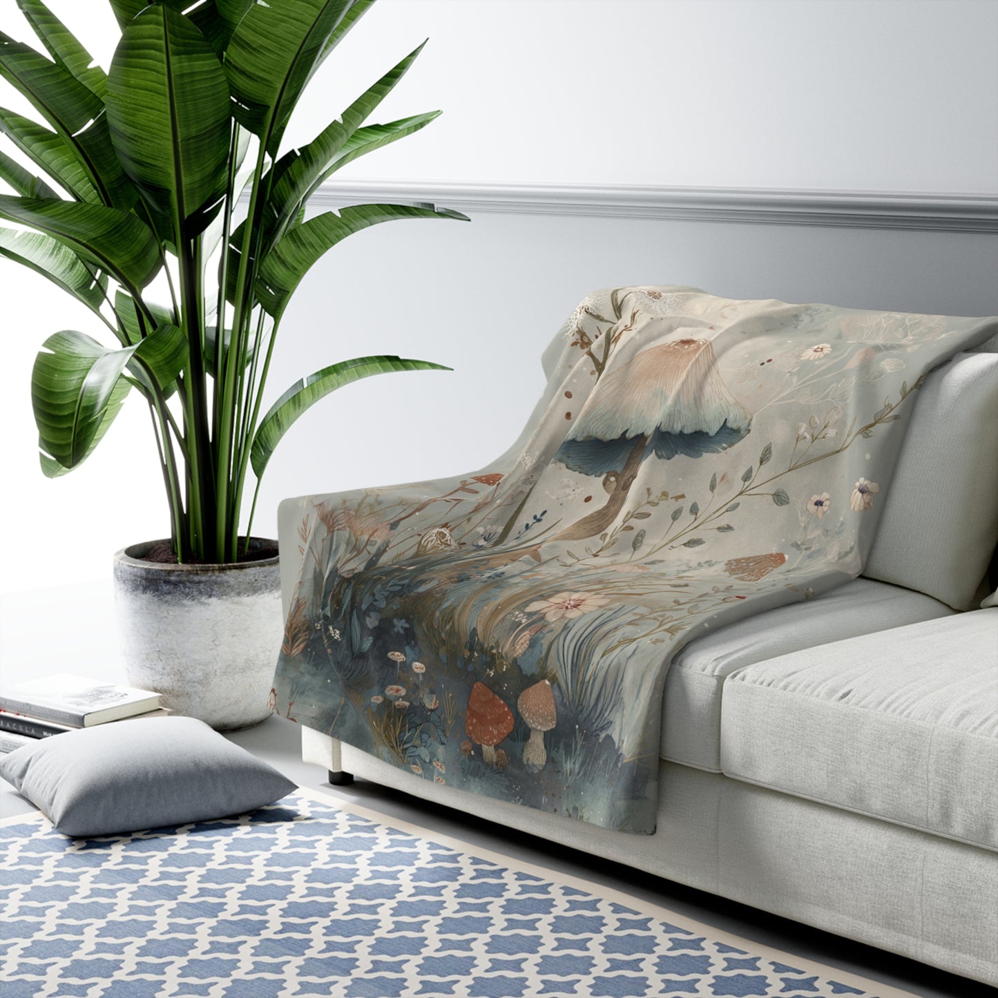 Mushroom-Themed Sherpa Fleece Blanket, Cozy Home Decor, Gift for Nature Lovers, Boho Aesthetic Blanket, Soft Throw for All Occasions