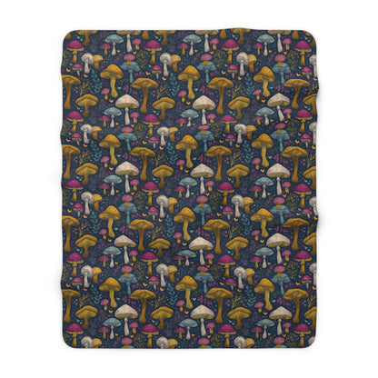 Mushroom Patch Sherpa Fleece Blanket, Cozy Throw Blanket, Gift for Chef, Warm Soft Blanket for All Occasions