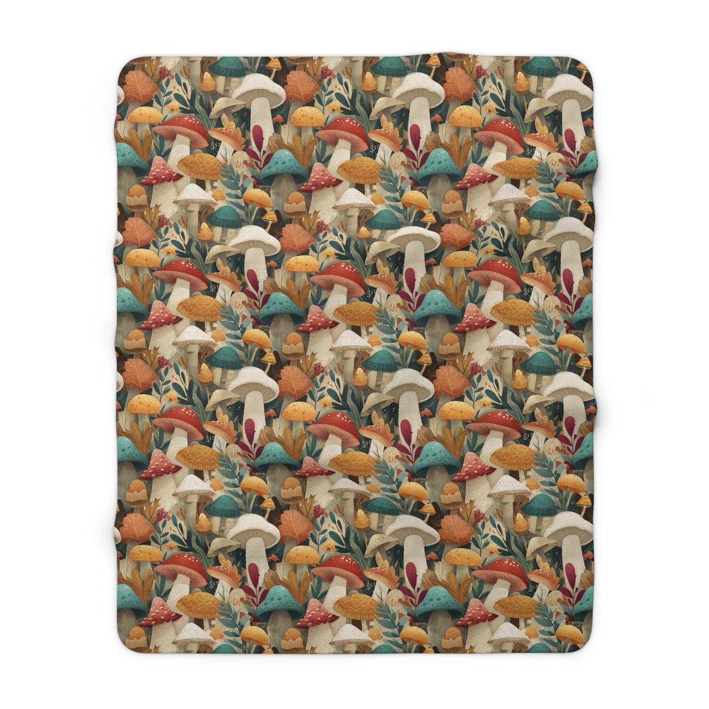 Cozy Mushroom Pattern Sherpa Fleece Blanket | Perfect for Fall, Home Décor, Gift for Nature Lovers, Cozy Nights, Outdoor Adventures