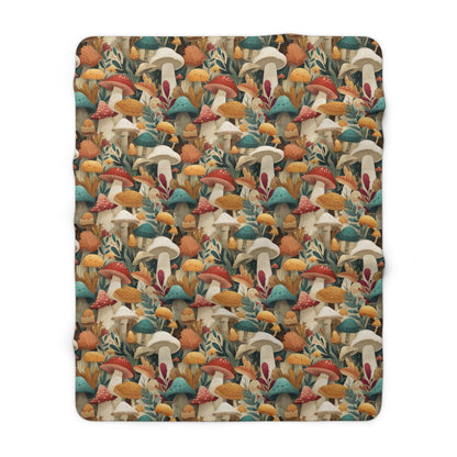 Cozy Mushroom Pattern Sherpa Fleece Blanket | Perfect for Fall, Home Décor, Gift for Nature Lovers, Cozy Nights, Outdoor Adventures