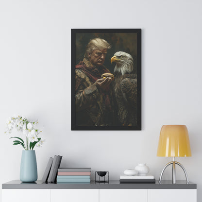 Donald Trump Framed Vertical Poster - Patriotic Wall Art, American Decor, Unique Gift, Home Office Decor, Eagle & Burger Design