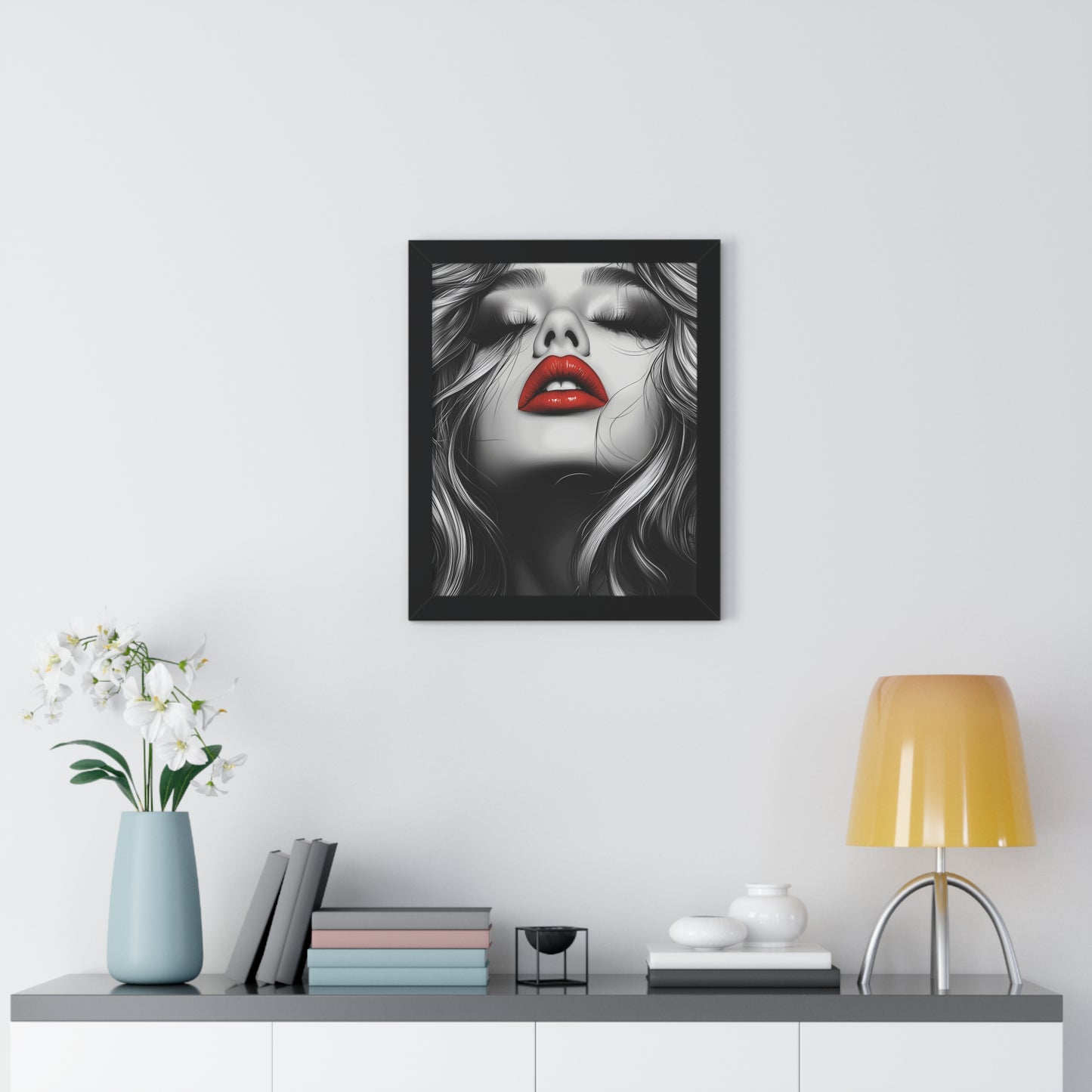 Black and White Fashion Poster | Sexy Blonde with Red Lips