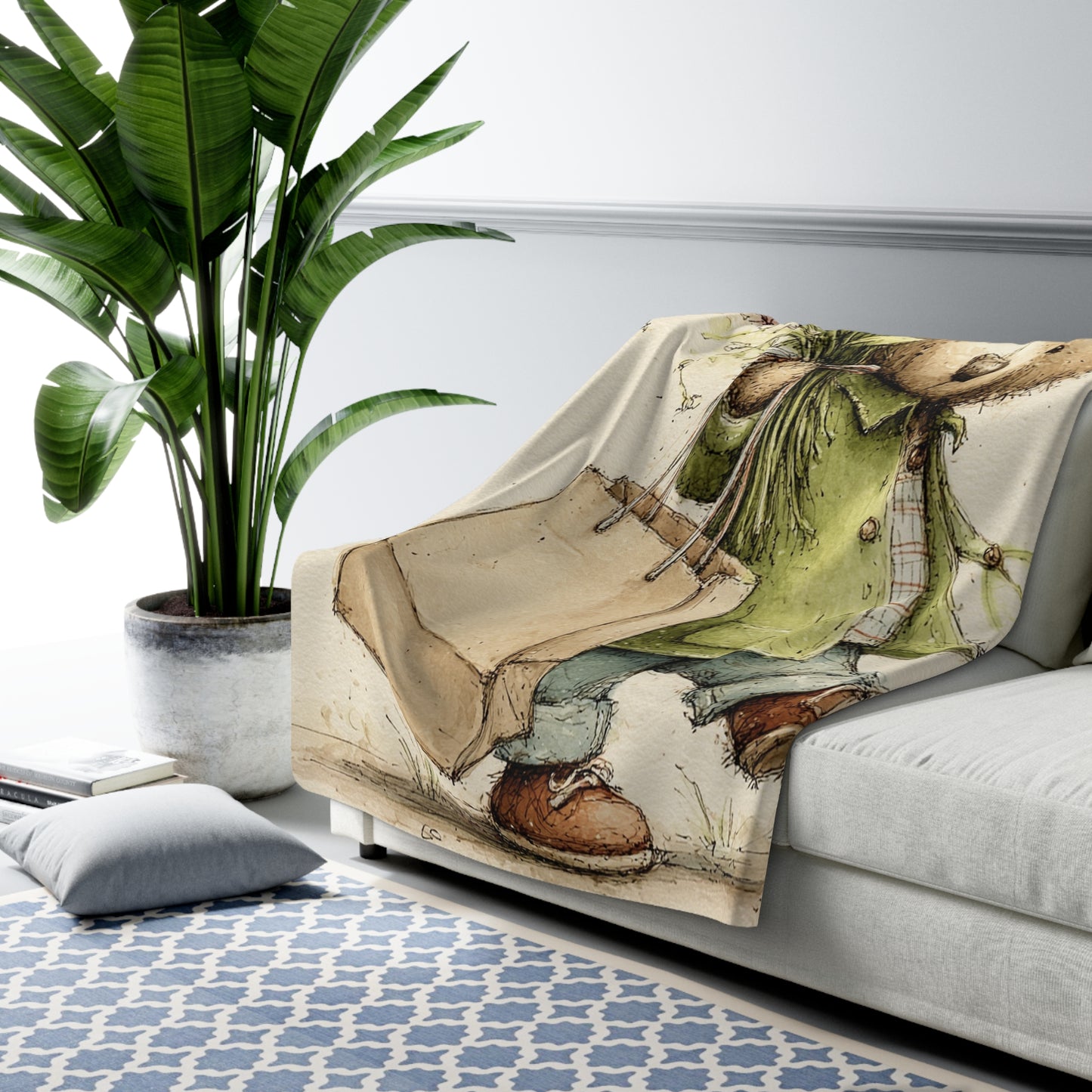 Cozy Floral Bear Sherpa Fleece Blanket, Soft Baby Blanket, Kids Blanket, Nursery Decor, Gift for Paddington Bear Fans