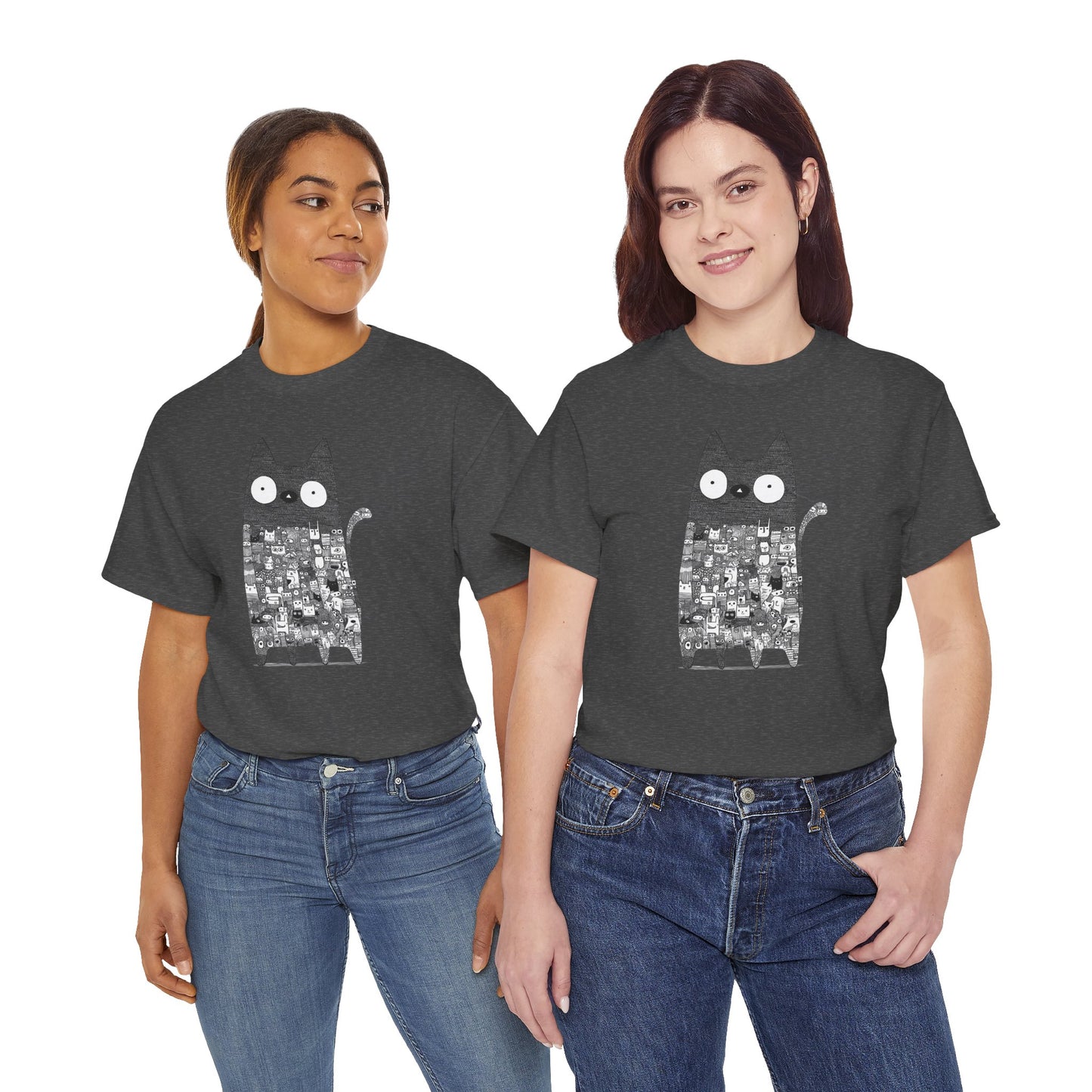 Line Art Abstract Cat Graphic Tee, Unisex Heavy Cotton Tee, Cute Cat Shirt, Unique Gift for Cat Lovers