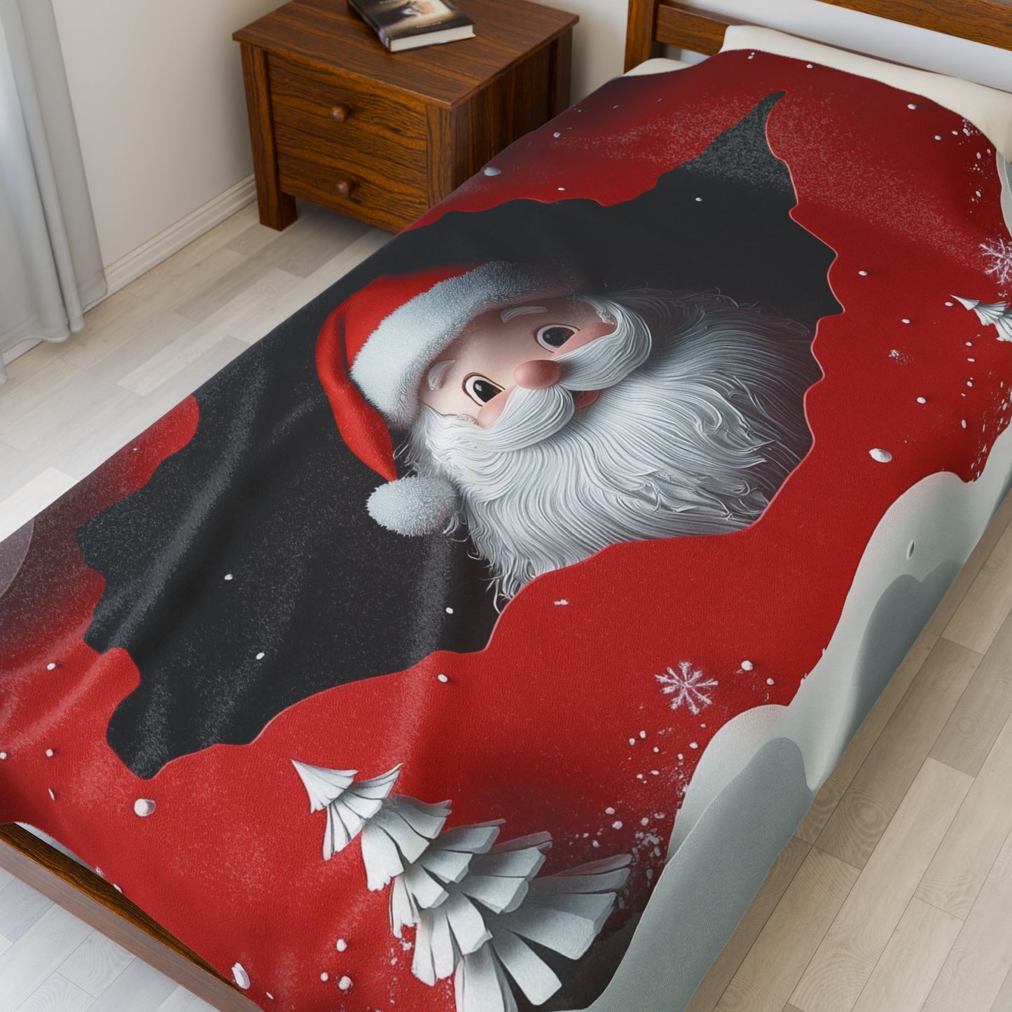 3D Santa Christmas Velveteen Plush Blanket, Holiday Decor, Santa Blanket, Winter Gift, Seasonal Home Accent, Festive Throw