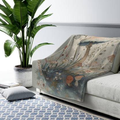 Mushroom-Themed Sherpa Fleece Blanket, Cozy Home Decor, Gift for Nature Lovers, Boho Aesthetic Blanket, Soft Throw for All Occasions