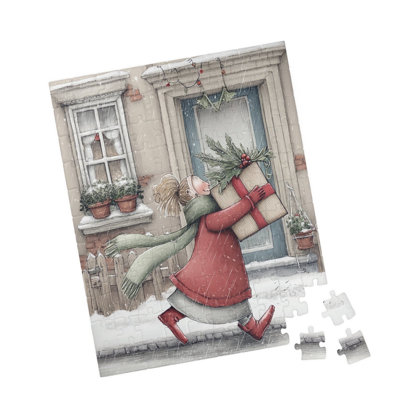 Holiday Puzzle with Cheerful Gift Delivery Scene, Family Activity, Cozy Winter Nights, Festive Home Decor, 110-1014 Pieces