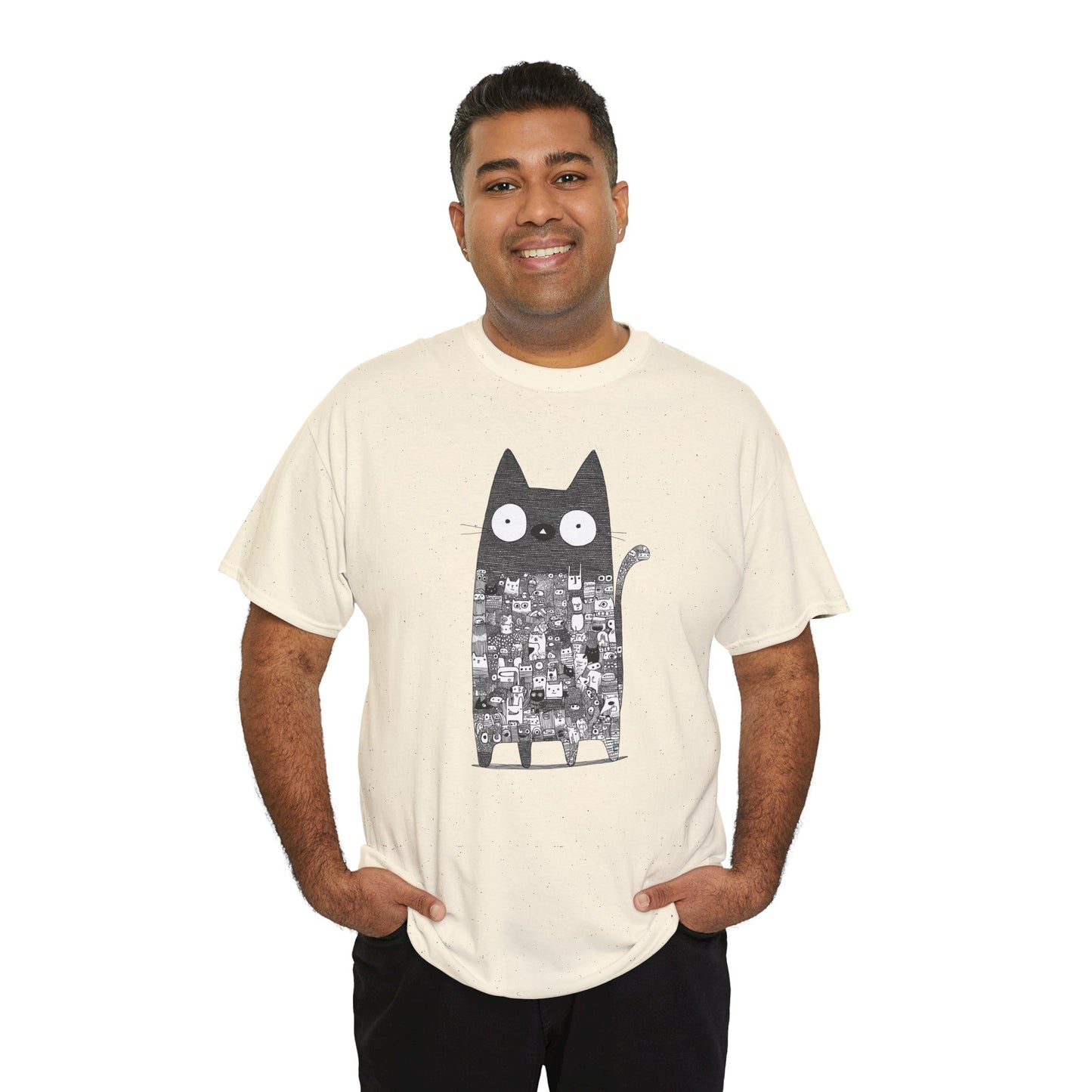 Line Art Abstract Cat Graphic Tee, Unisex Heavy Cotton Tee, Cute Cat Shirt, Unique Gift for Cat Lovers