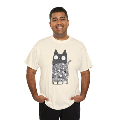 Line Art Abstract Cat Graphic Tee, Unisex Heavy Cotton Tee, Cute Cat Shirt, Unique Gift for Cat Lovers