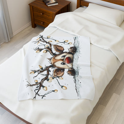 Cozy Holiday Plush Blanket, Super Soft Throw for Christmas, Cute Reindeer Design, Gift for Kids