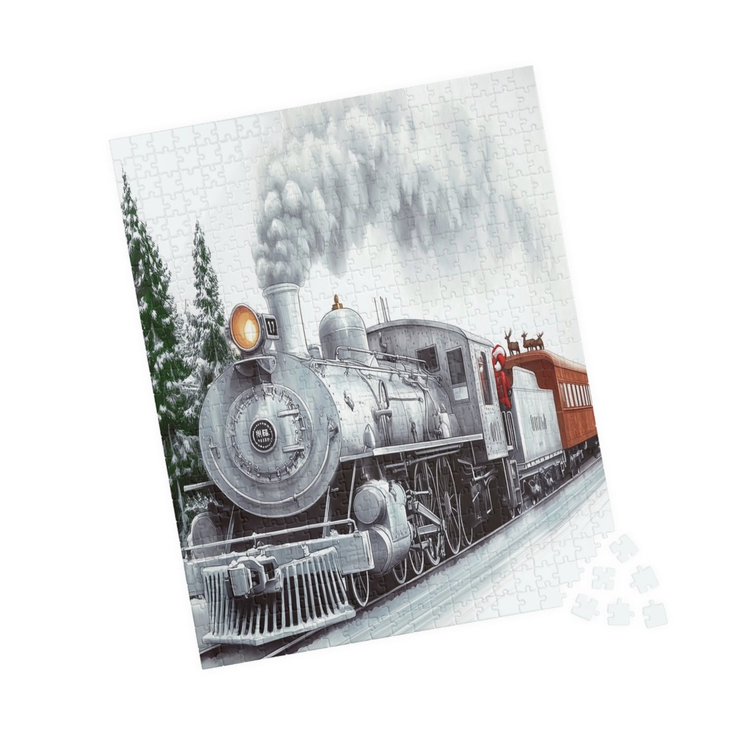 Holiday-Themed Train Puzzle, Family Game Night, Gift for Train Lovers, Winter Wonderland Decor, Educational Activity