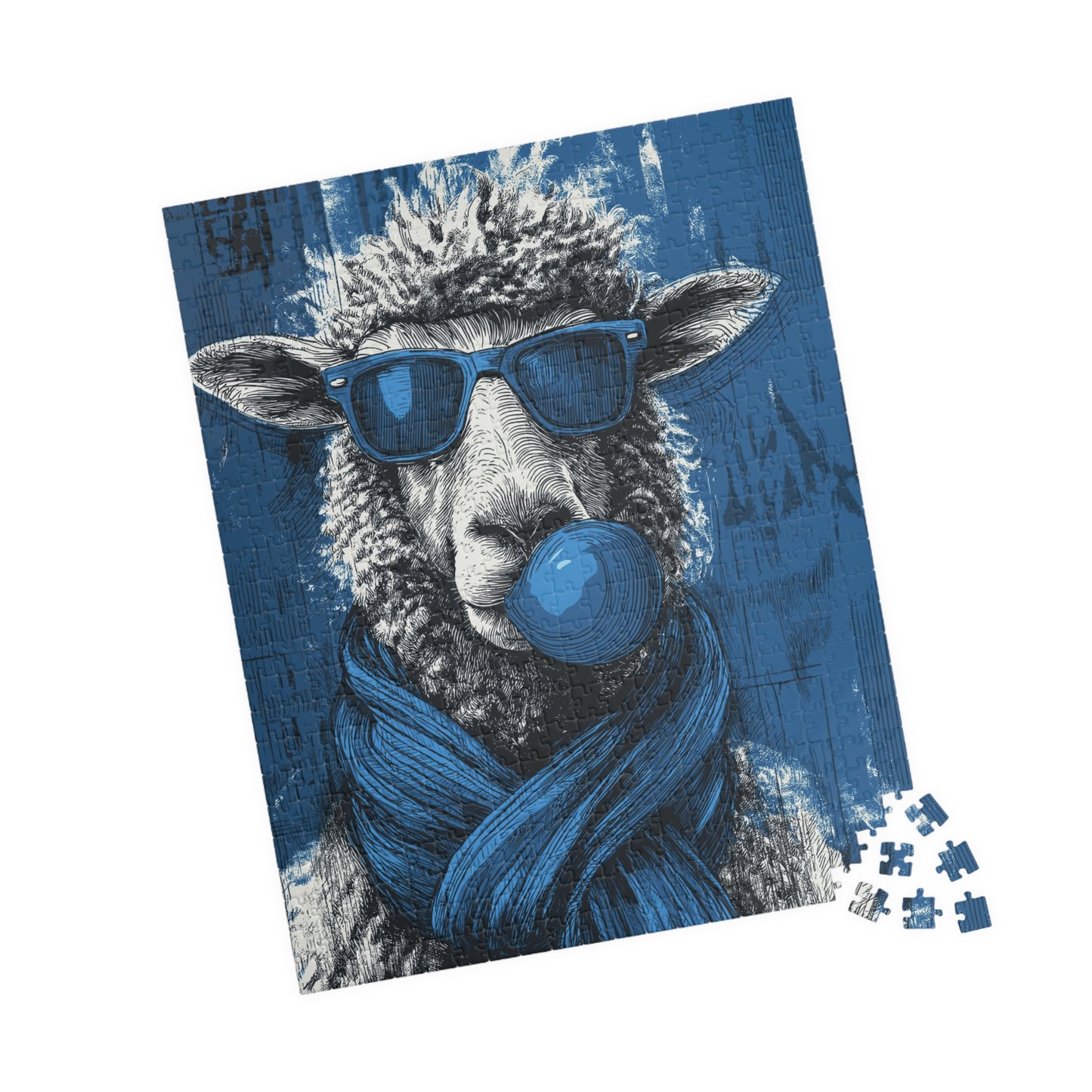 Hipster Sheep Puzzle - Fun, Unique Jigsaw Puzzle for Animal Lovers, Family Game Night, Gift for Friends, Home Decor, Blue Sheep Art