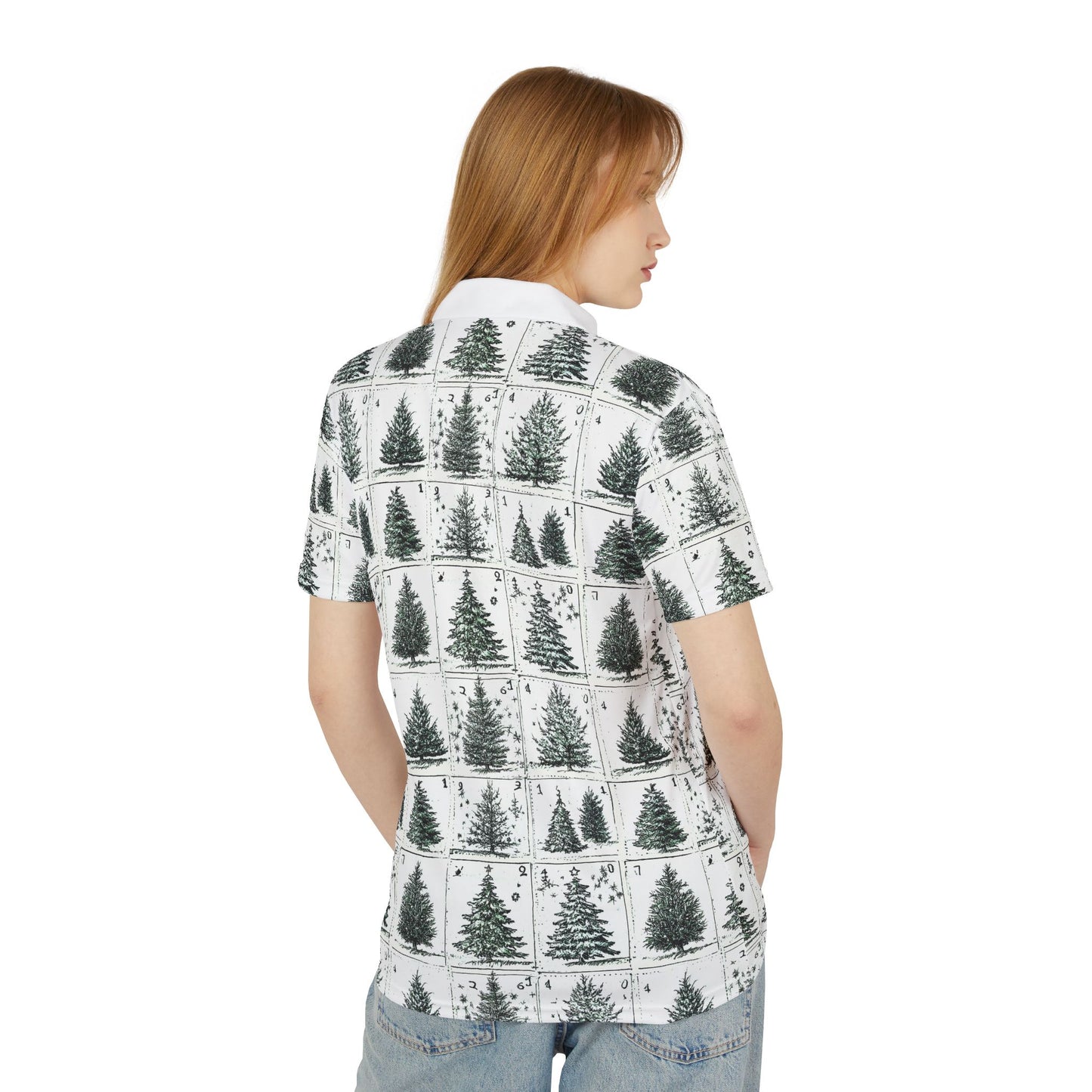 Festive Pine Trees Polo Shirt - Holiday Attire, Casual Wear, Unisex Gift, Christmas, Summer Style, Nature Lover's Apparel