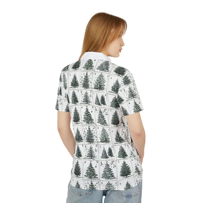 Festive Pine Trees Polo Shirt - Holiday Attire, Casual Wear, Unisex Gift, Christmas, Summer Style, Nature Lover's Apparel