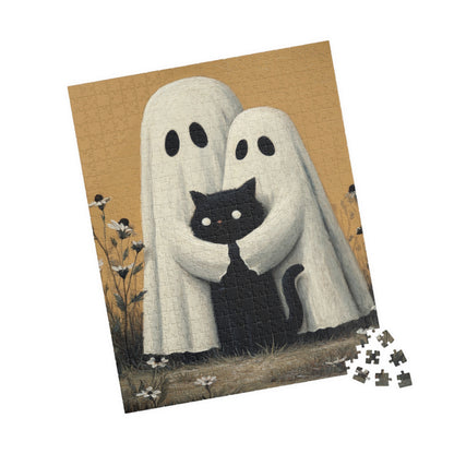 Ghosts Protecting Black Cat Puzzle - 110, 252, 520, 1014-piece, Perfect for Halloween, Cozy Nights, Family Fun