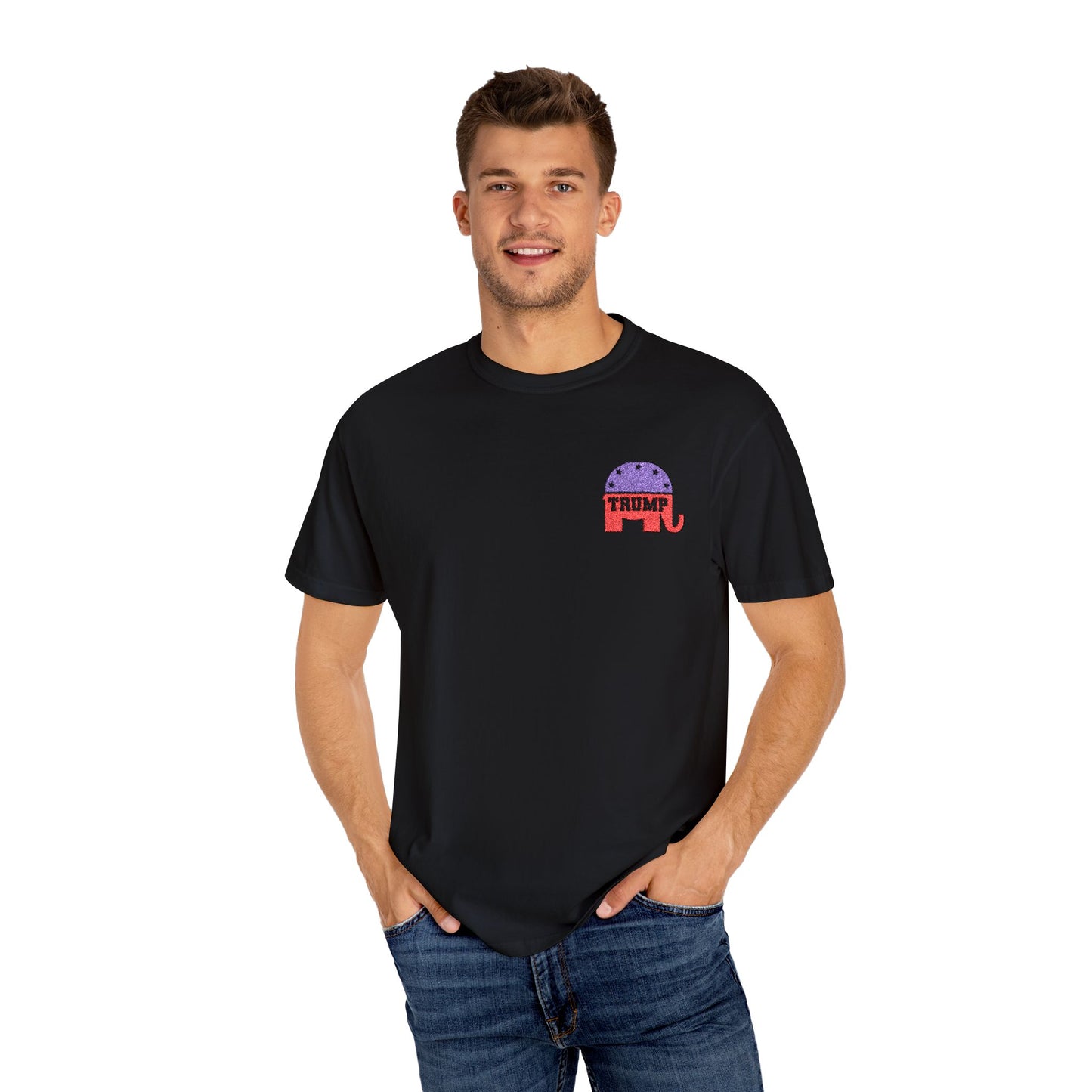 Embroidered Trump Republican Elephant Graphic Tee for MAGA, Unisex T-shirt, Casual Wear, Eco-Friendly Gift, Outing Shirt