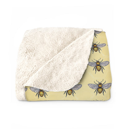 Cozy Bee Pattern Sherpa Fleece Blanket, Soft Throw for Home Decor, Gift for Nature Lovers, Bee Lover Blanket, Warm Bedspread