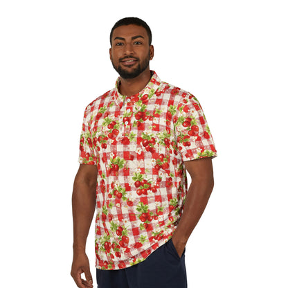 Strawberry Picnic Unisex Polo Shirt, Summer Style, Beachwear, Casual Wear, Gift for Him/Her, Outdoor Gatherings