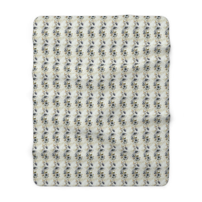 Sherpa Fleece Blanket - Blue and Gold Spiral Floral Wedding Print
