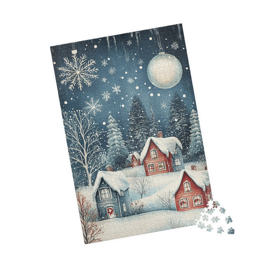Snowy Village Puzzle - Winter Wonderland, Holiday Decor, Family Game Night, Cozy Gift, Christmas Activity