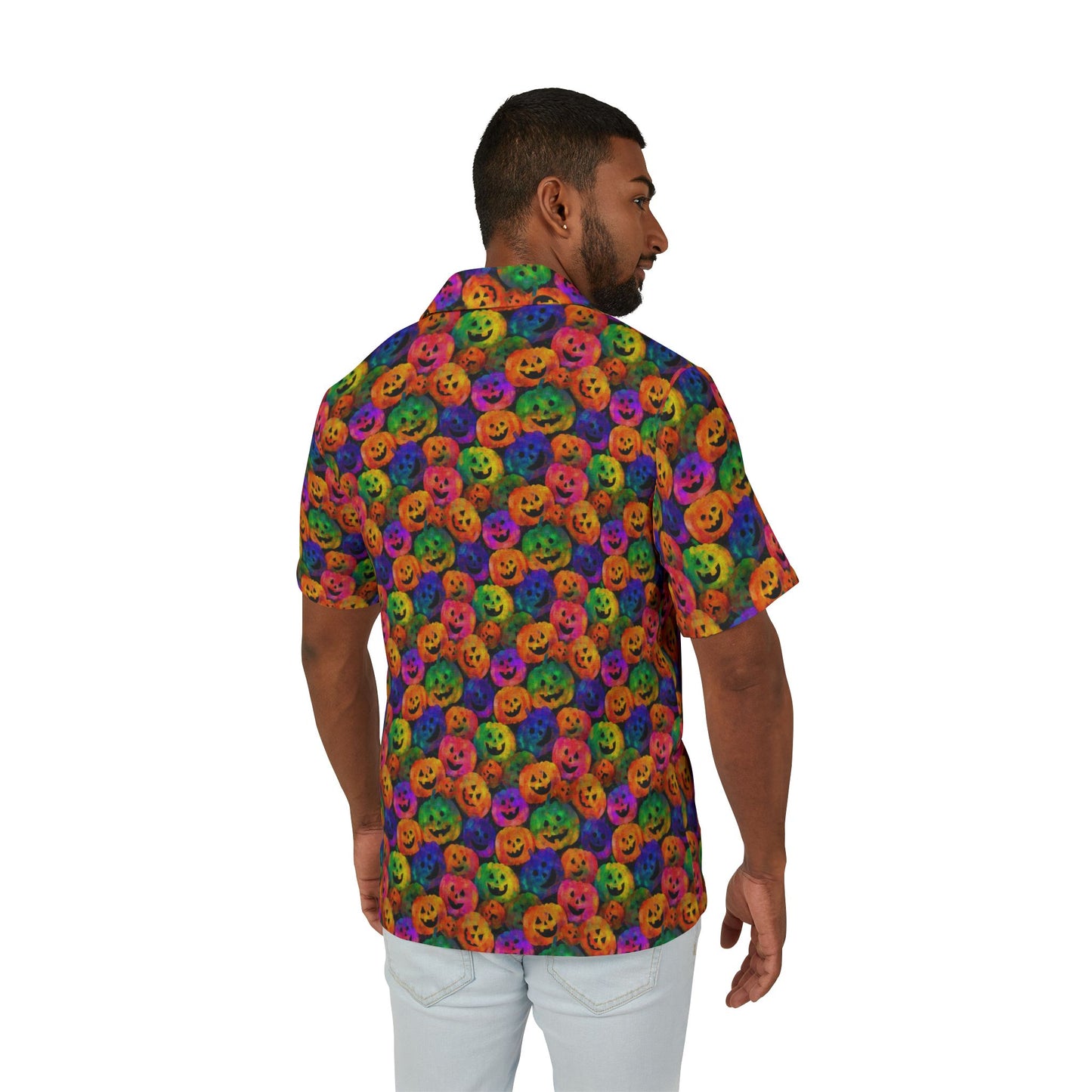 Colorful Halloween Camp Shirt for Men, Perfect for Summer Parties, Beach Days, Halloween Celebrations, Casual Outings, Lively Style