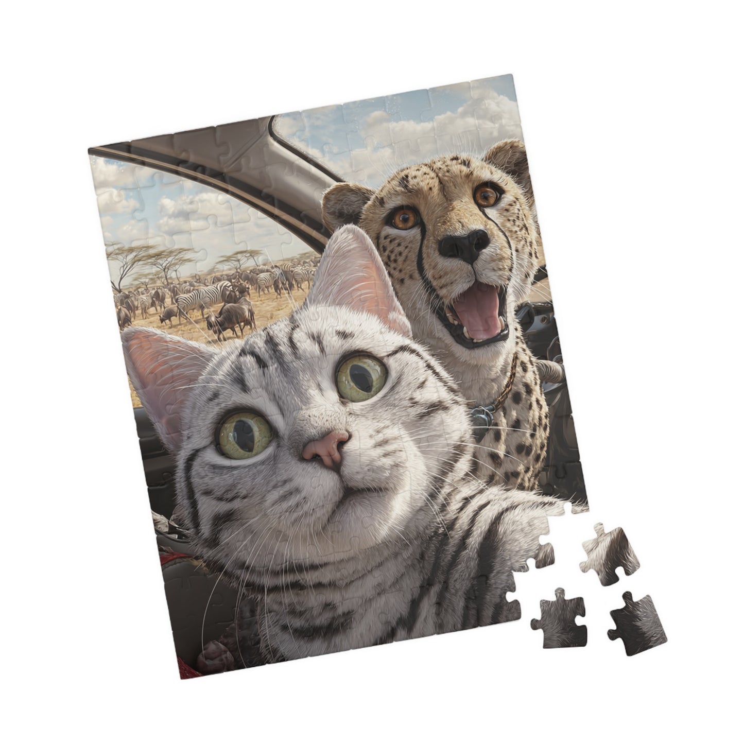 Paw-some Adventure Puzzle | Cat & Cheetah Selfie | Family Fun, Cat Lover Gift, Pet-Themed Entertainment