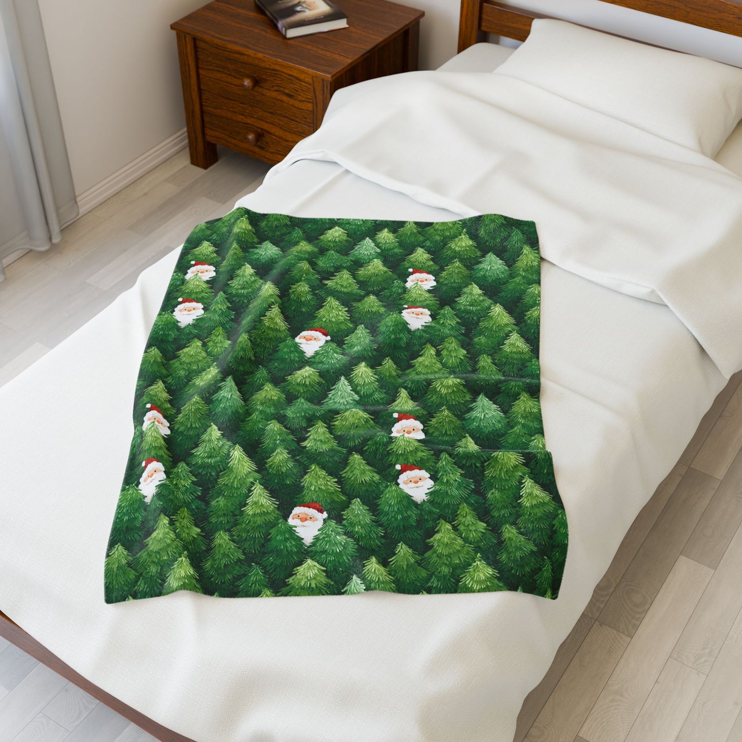 Cozy Christmas Trees Velveteen Plush Blanket, Holiday Throw, Seasonal Home Decor, Gift for Winter, Soft Blanket for Snuggling