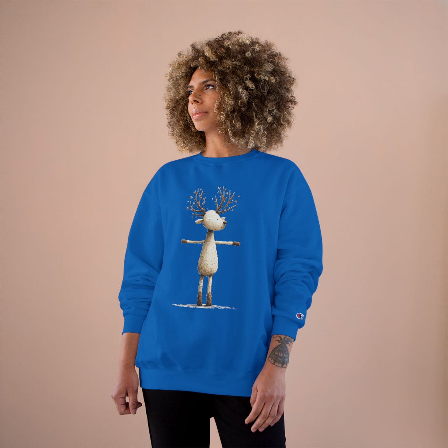Reindeer Champion Sweatshirt, Cozy Holiday Sweatshirt, Cute Animal Gift, Winter Apparel, Christmas Sweatshirt
