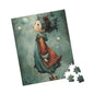 Blue Colored Little Girl and Bubble Puzzles - Enchanting Artwork for Family Fun, Stress Relief