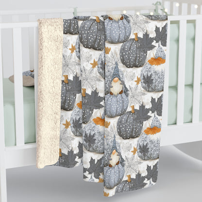 Cozy Sherpa Fleece Blanket with Pumpkin Design, Fall Decor, Snuggle Blanket, Gift for Friends, Seasonal Home Accents