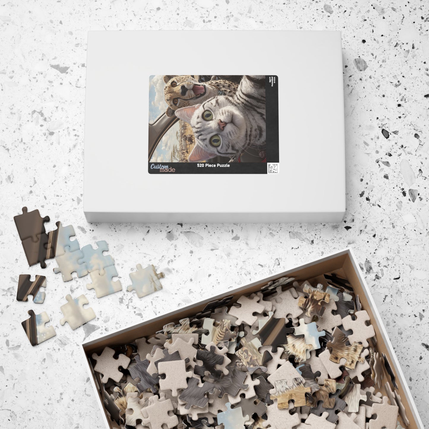 Paw-some Adventure Puzzle | Cat & Cheetah Selfie | Family Fun, Cat Lover Gift, Pet-Themed Entertainment