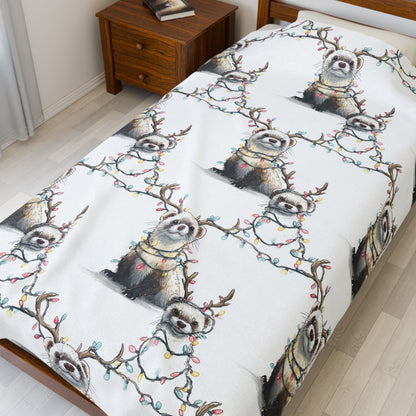 Velveteen Blanket - Otters in Xmas Lights Pattern
