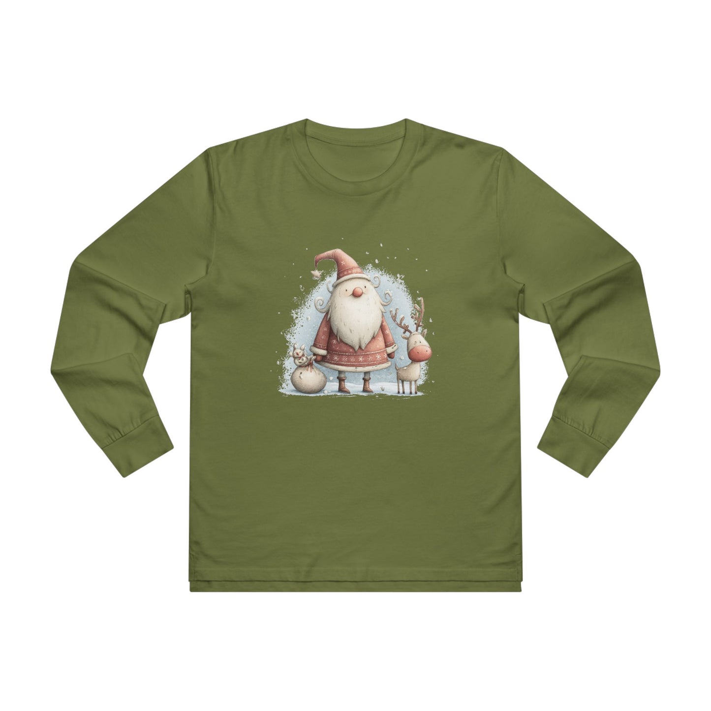 Santa & Reindeer Longsleeve Tee, Christmas Shirt, Holiday Gift, Men's Winter Apparel, Festive Long Sleeve
