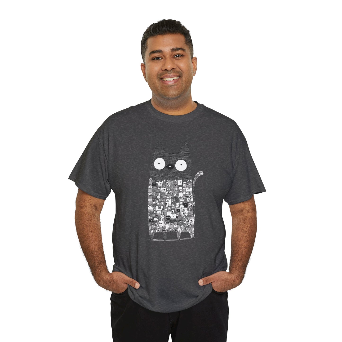 Line Art Abstract Cat Graphic Tee, Unisex Heavy Cotton Tee, Cute Cat Shirt, Unique Gift for Cat Lovers