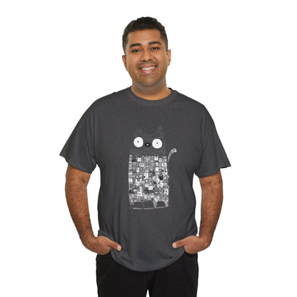 Line Art Abstract Cat Graphic Tee, Unisex Heavy Cotton Tee, Cute Cat Shirt, Unique Gift for Cat Lovers